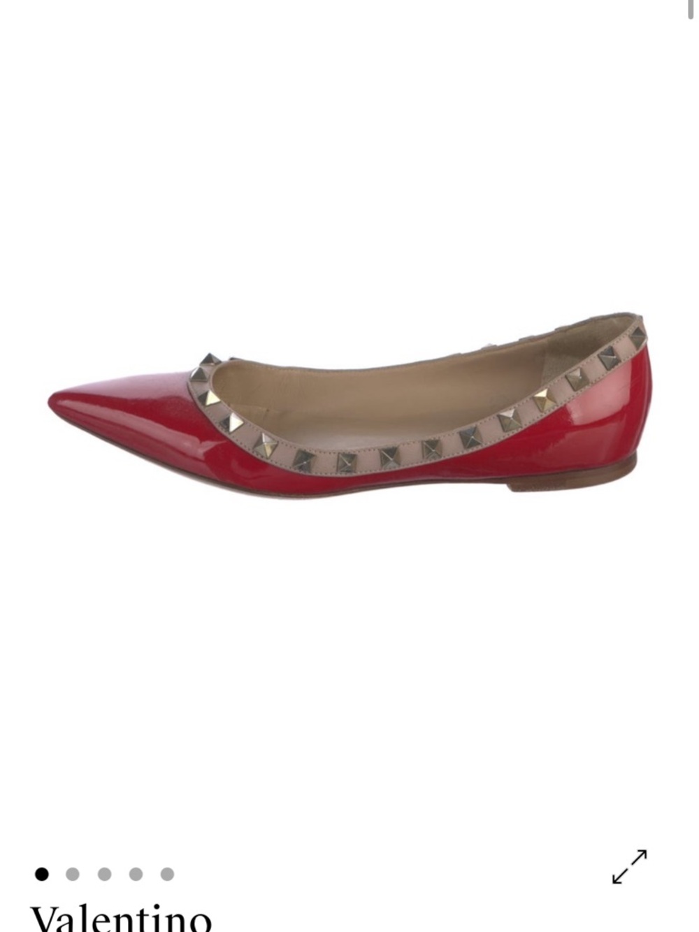 Valentino Red Patent Pointed Rockstud Trim Flat